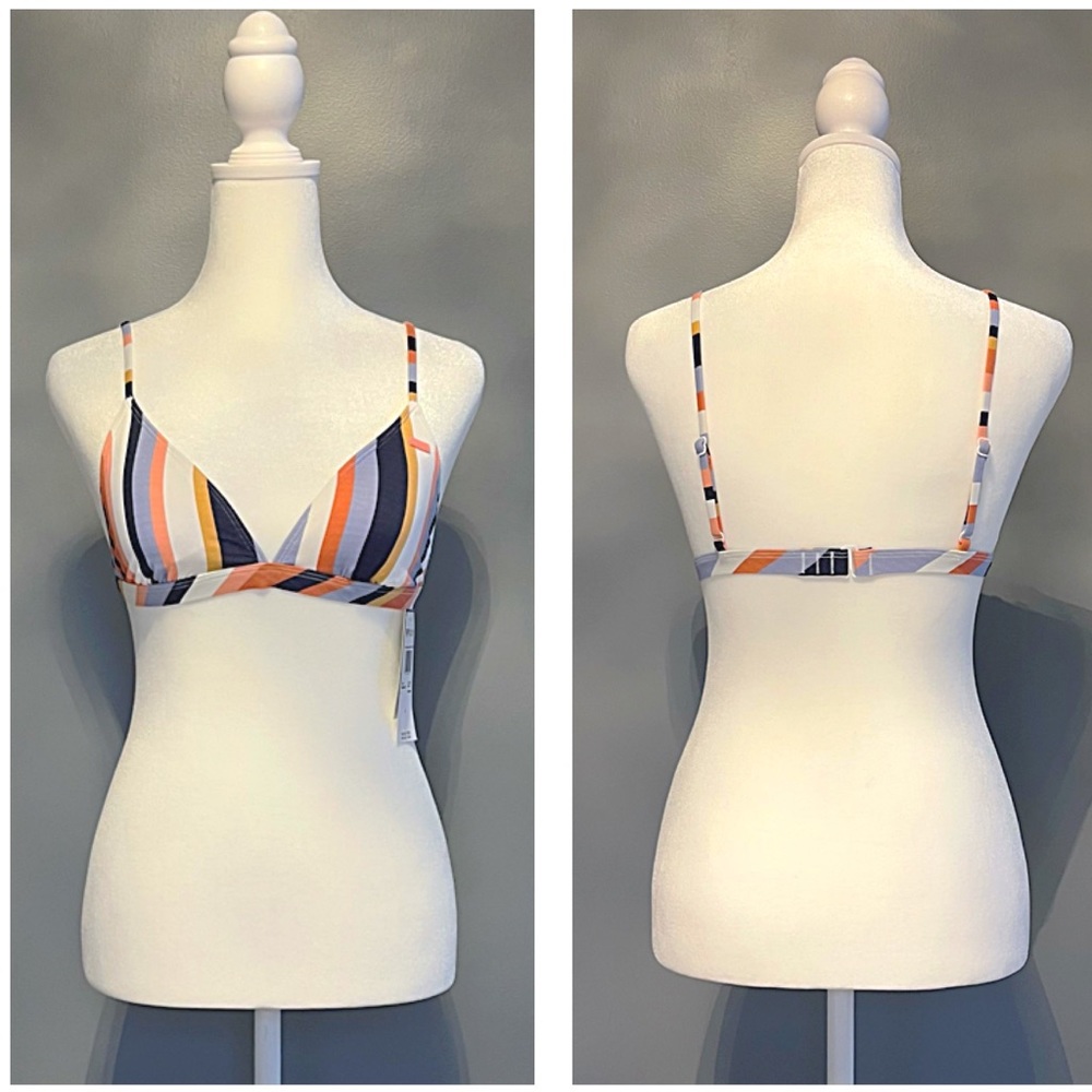 BNWT ROXY Beach Classics Fixed Triangle Bikini Top color MOOD INDIGO Stripe SZ S - Picture 4 of 15